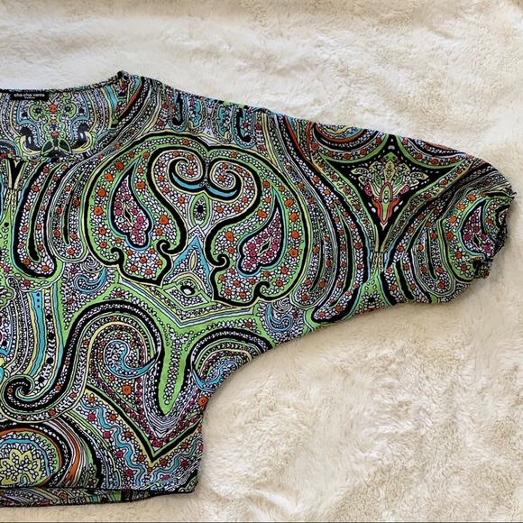 Cha Cha Vente Blouse Top Multi Color Paisley Tie Front Waist Top Size Medium - Picture 6 of 9